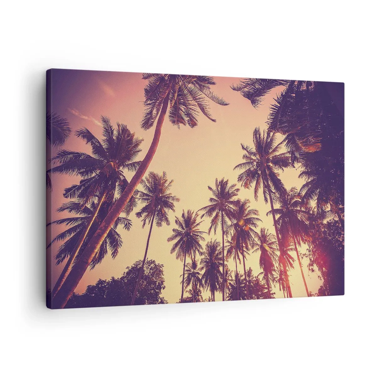 Schilderen op canvas - Palmbomen tegen de lucht met warme zonsondergangkleuren - 70x50cm - Een tropische variant - Moderne wanddecoratie voor woonkamer en slaapkamer ARTTOR