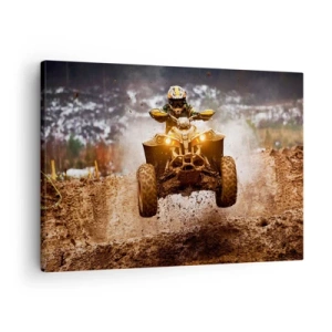 Schilderen op canvas - Extreem quadrijden in modderig terrein - 70x50cm - No risk no fun - Moderne wanddecoratie voor woonkamer en slaapkamer ARTTOR