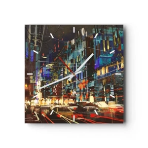 Wandklok - Klok - Avonddrukte op straat - 30x30 cm