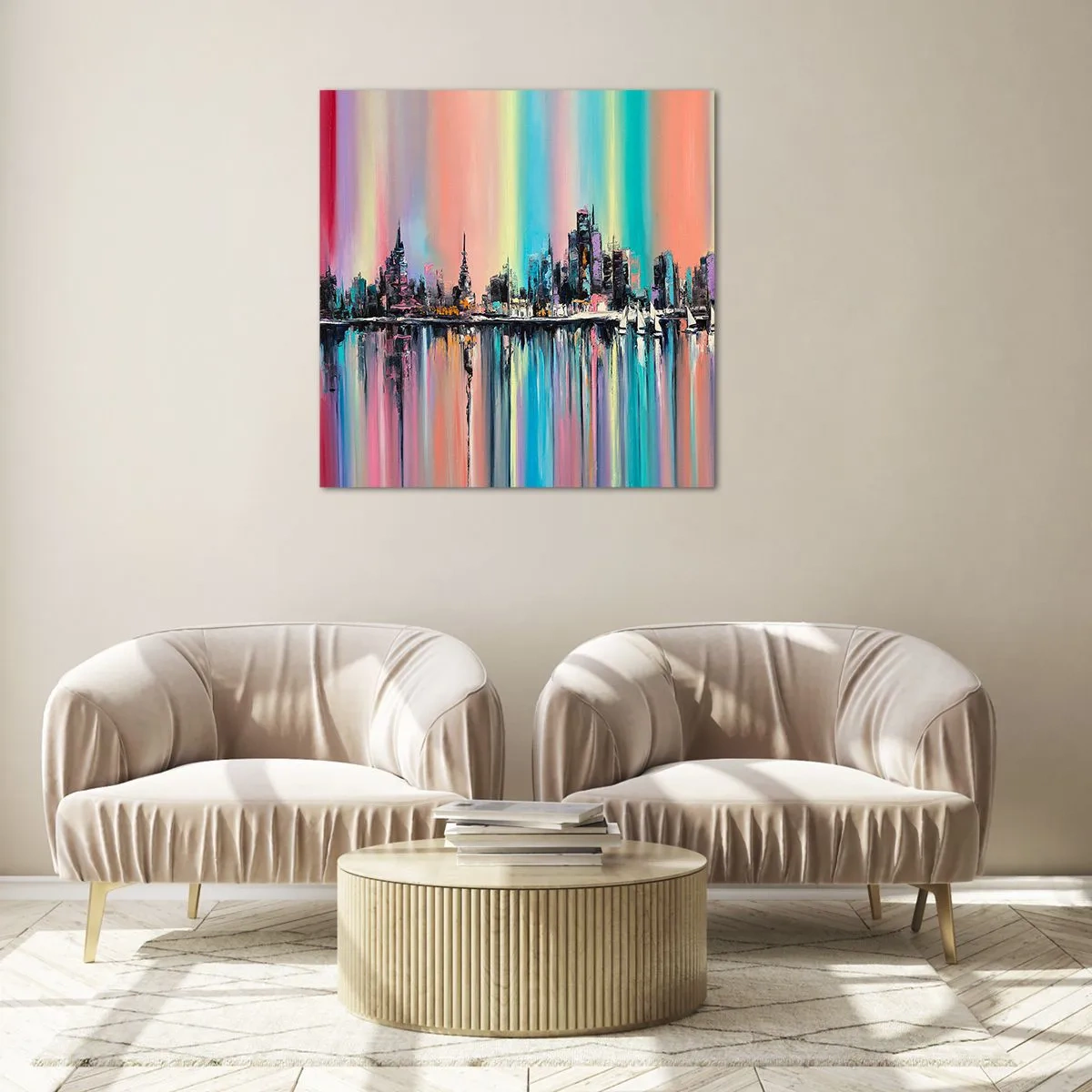 Schilderen op glas - Om in het licht van de nacht te vallen - 70x70 cm