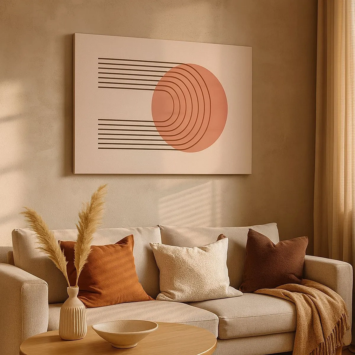 Schilderen op canvas - Abstract motief met roze cirkel en lijnen - 70x50cm - Onweerstaanbare aantrekkingskracht - Moderne wanddecoratie voor woonkamer en slaapkamer ARTTOR