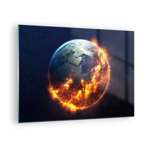 Schilderen op glas - Aarde omgeven door vlammen in de ruimte - 70x50cm - De vlam van de Apocalypse - Moderne wanddecoratie voor woonkamer en slaapkamer ARTTOR