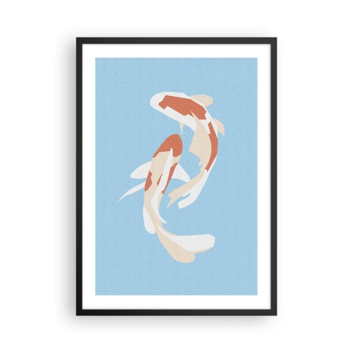 Poster in een zwarte lijst - Twee koikarpers zwemmen in harmonie - 50x70cm - Spontaan synchroonzwemmen - Moderne wanddecoratie voor woonkamer en slaapkamer ARTTOR