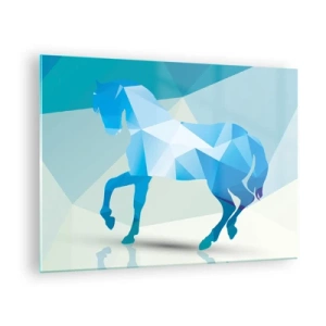Schilderen op glas - Geometrisch paard in tinten blauw en wit - 70x50cm - Geometrisch paard in turkoois - Moderne wanddecoratie voor woonkamer en slaapkamer ARTTOR