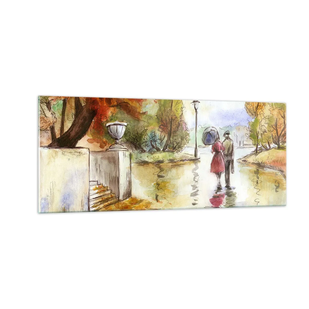 Schilderen op glas - Romantische herfst in het park - 100x40 cm