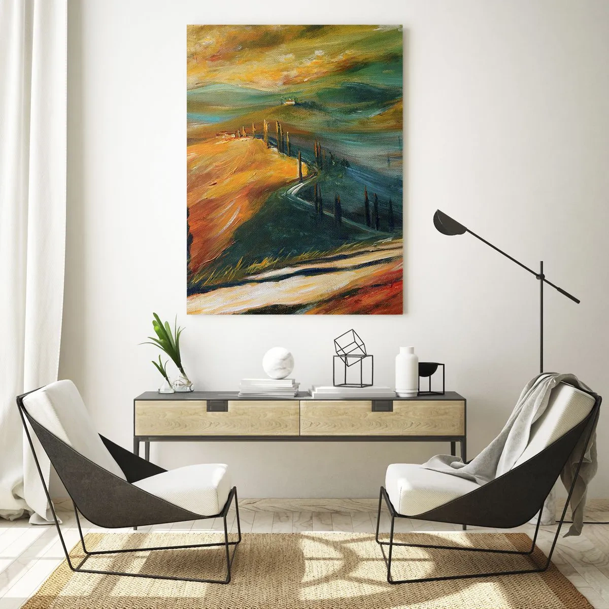 Schilderen op glas - Toscaans landschap - 50x70 cm