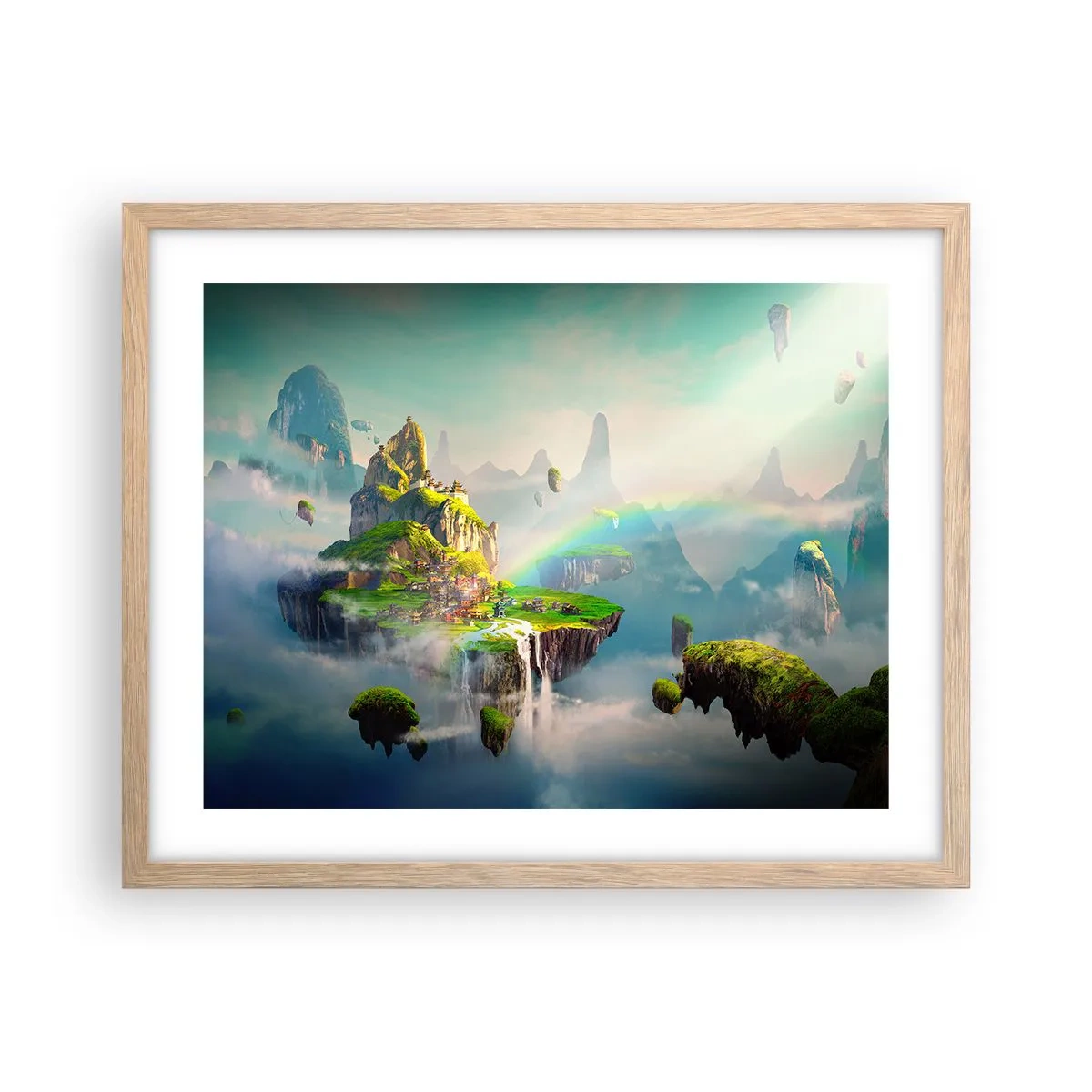 Een poster in een licht eiken lijst - Midden in de lucht - gelukkige eilanden - 50x40 cm