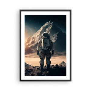 Poster in een zwarte lijst - Astronaut op een buitenaardse planeet in het sterrenlicht - 50x70cm - Nieuwe uitdaging - Moderne wanddecoratie voor woonkamer en slaapkamer ARTTOR
