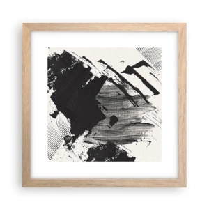 Een poster in een licht eiken lijst - Abstractie – expressie van zwart - 30x30 cm