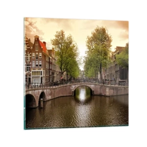 Schilderen op glas - Met de boot of met de fiets? - 30x30 cm