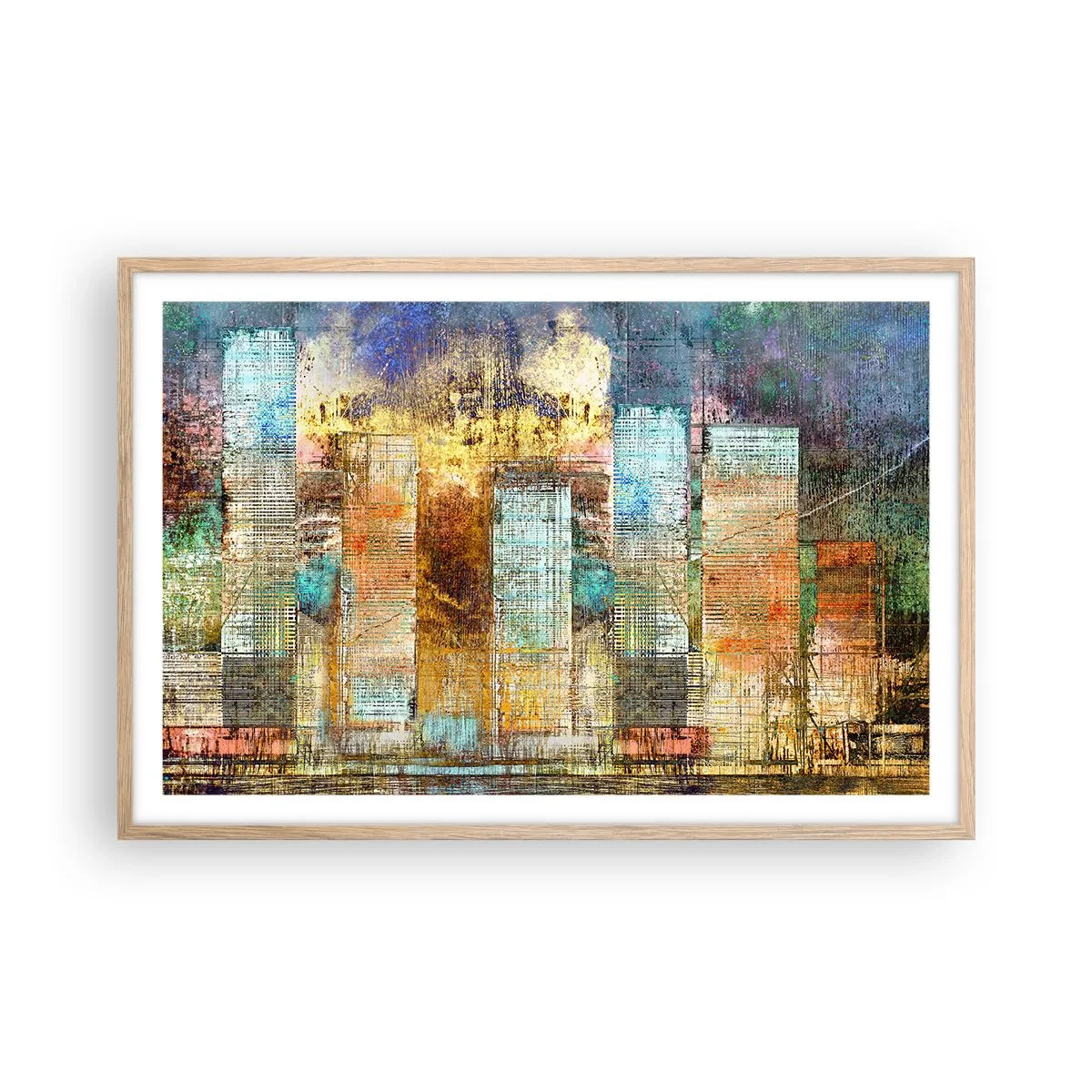 Een poster in een licht eiken lijst - Een zonnige metropool - 91x61 cm