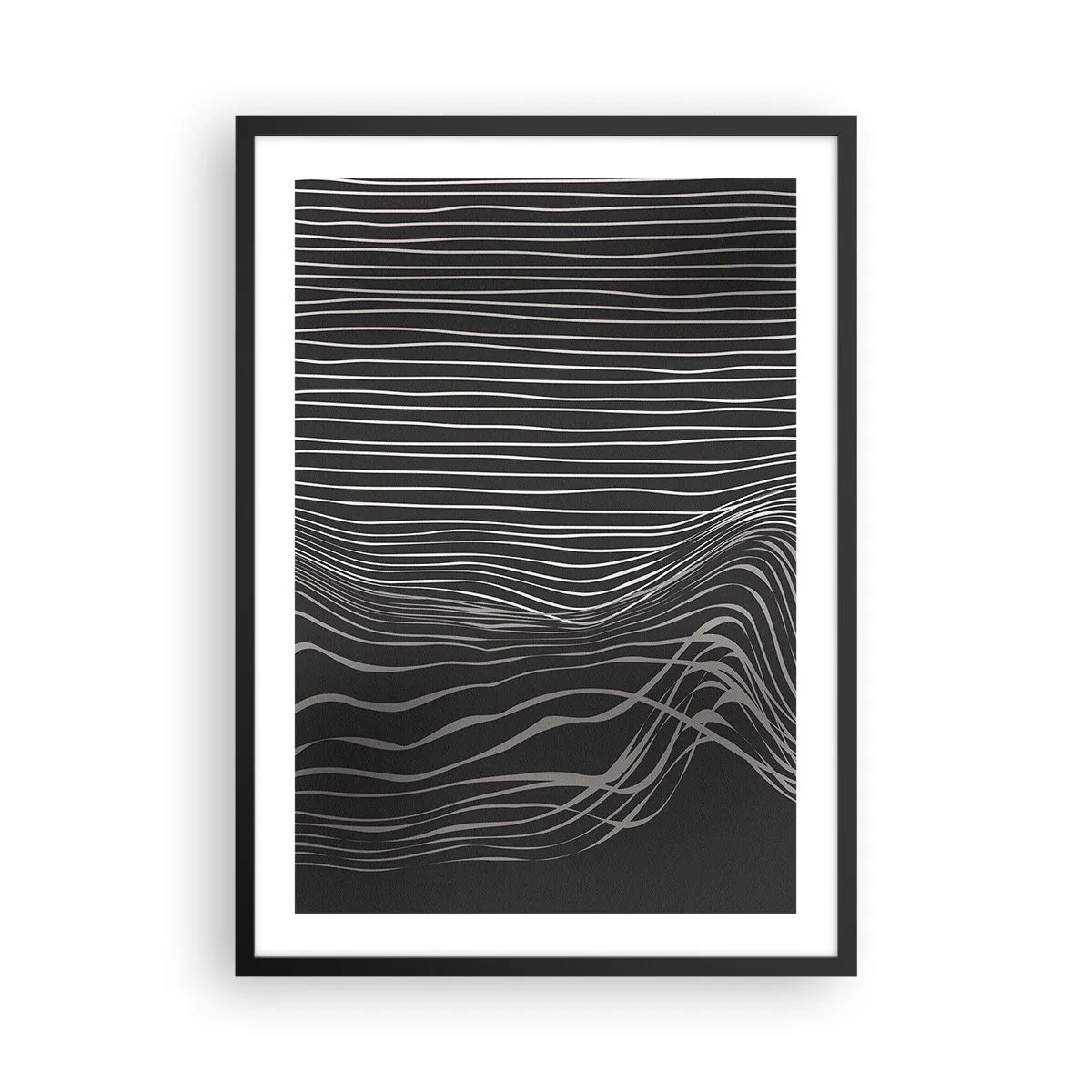 Poster in een zwarte lijst - Abstracte compositie met lijnen op een zwarte achtergrond - 50x70cm - Ritme en accent - Moderne wanddecoratie voor woonkamer en slaapkamer ARTTOR