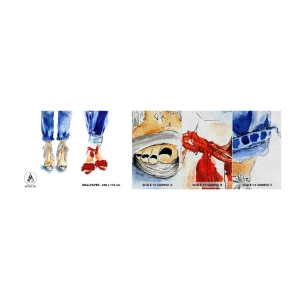 Fotobehang Monster Premium Sand - Misschien gaan we wandelen? - Vrouw, Mode, Schoenen - 100x30 cm