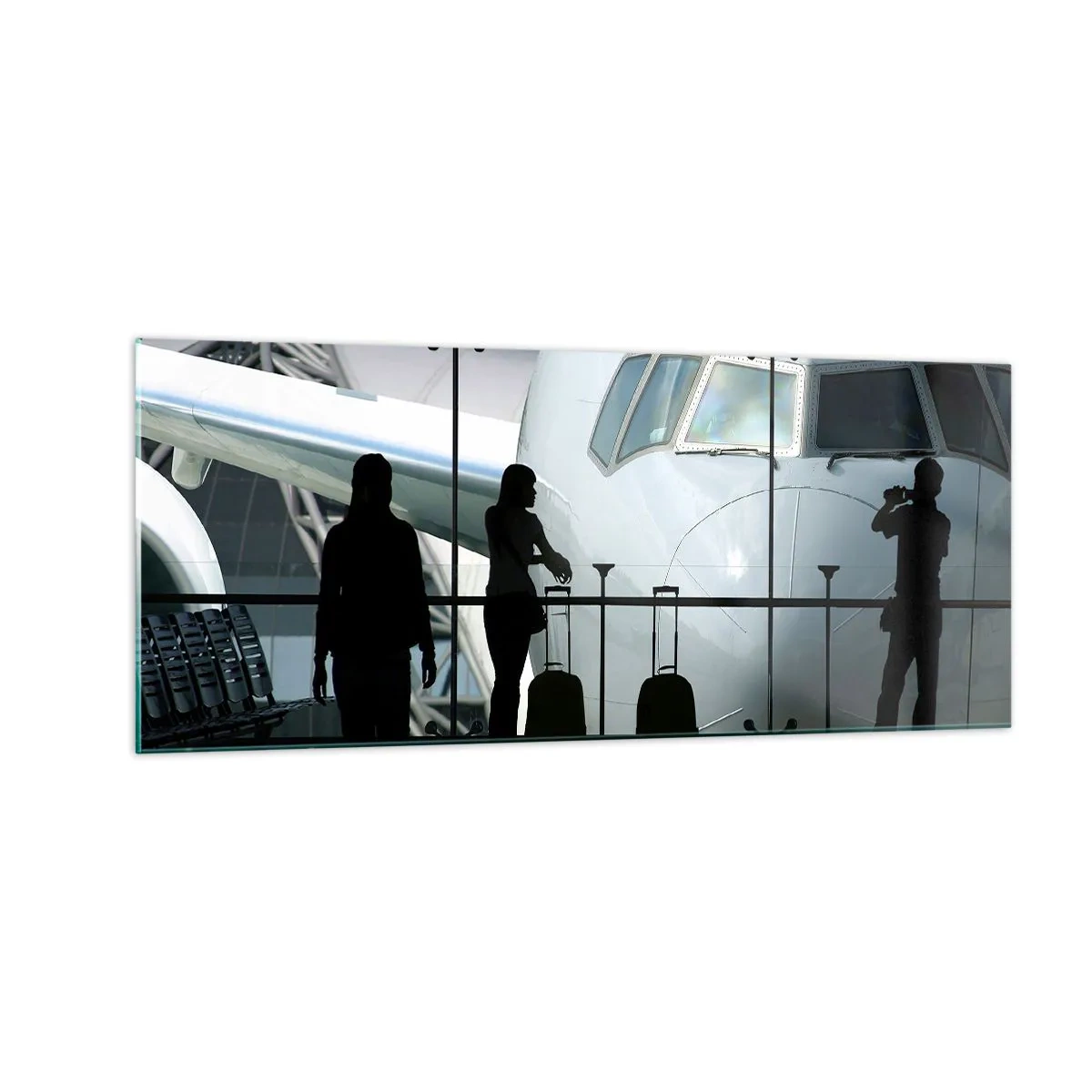 Schilderen op glas - Vis a vis op de luchthaven - 100x40 cm
