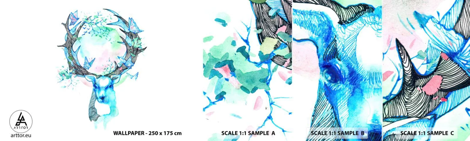 Fotobehang Monster Zelfklevend Deluxe Sticker - De kracht en delicatesse van de natuur - Abstractie, Hert, Natuur - 100x30 cm