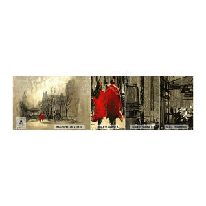 Fotobehang Monster Zelfklevend Deluxe Sticker - Een date in de Londense mist - Stad, Londen, Architectuur - 100x30 cm