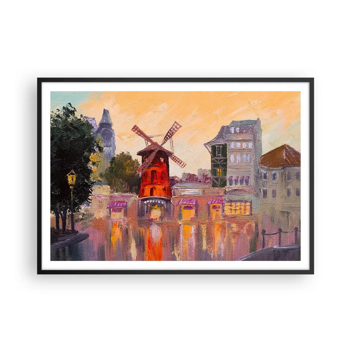 Poster in een zwarte lijst - Parijse iconen – Moulin Rouge - 100x70 cm