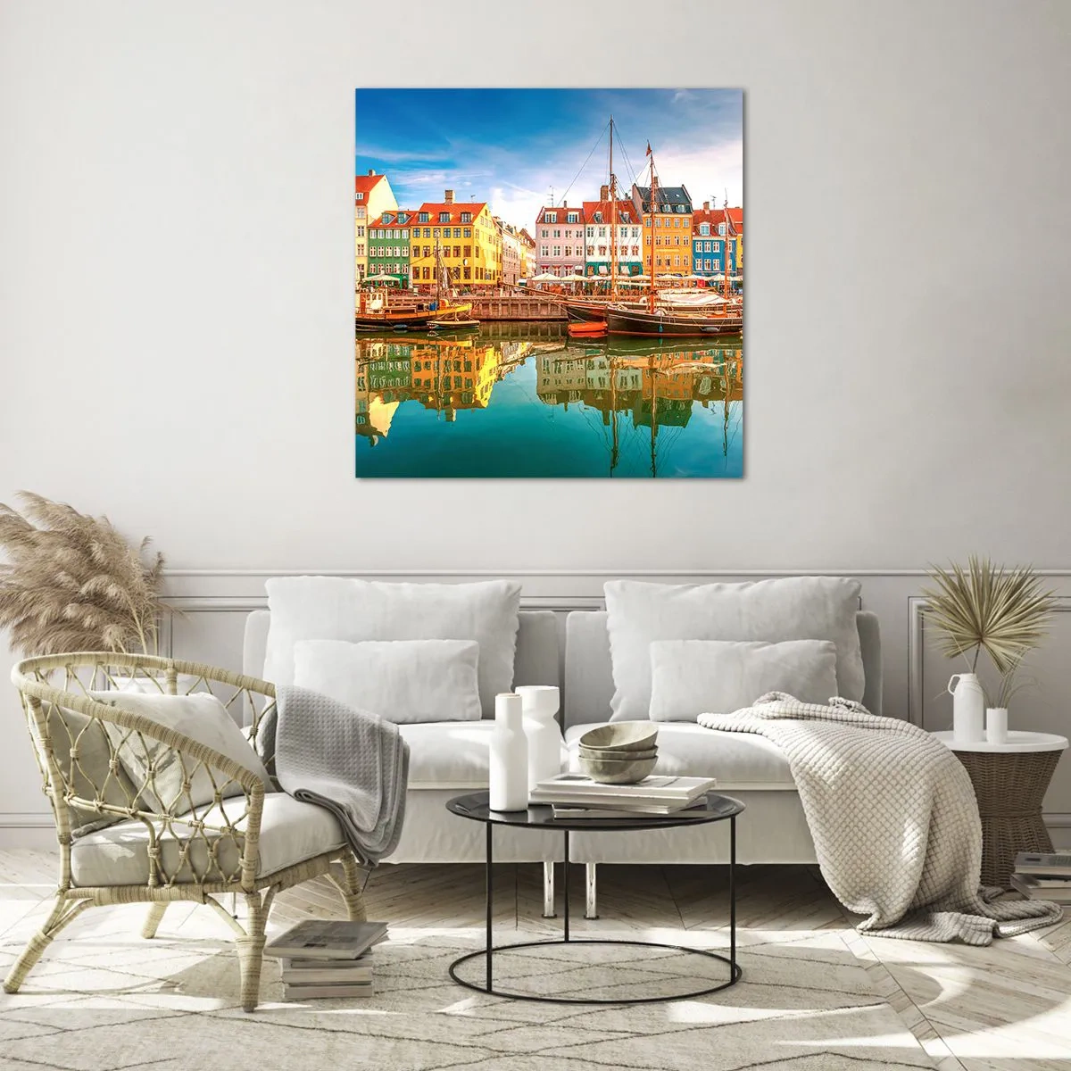 Schilderen op glas - Over het water zo glad als een spiegel - 40x40 cm