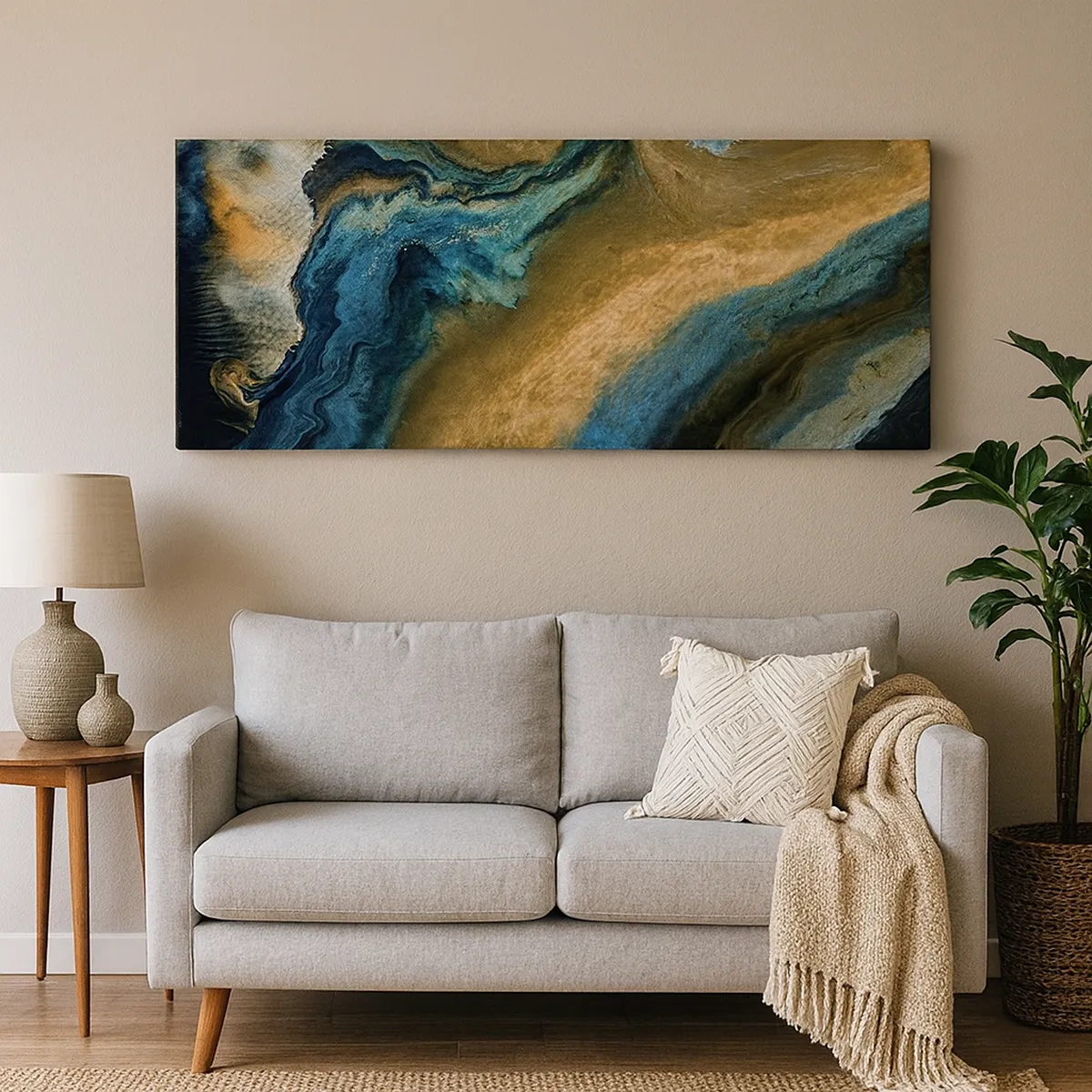 Schilderen op canvas - Blauw - geel - wederzijdse invloeden - 30x30 cm