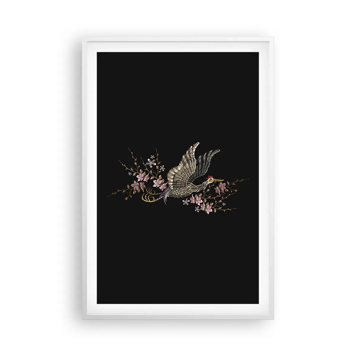 Poster in een witte lijst - Exotische geborduurde vogel - 61x91 cm