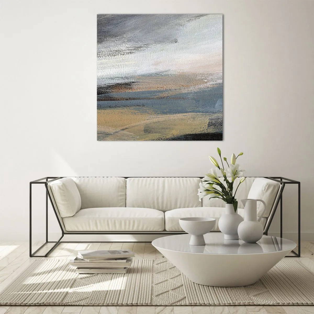 Schilderen op glas - Abstractie: noordelijk landschap - 50x50 cm