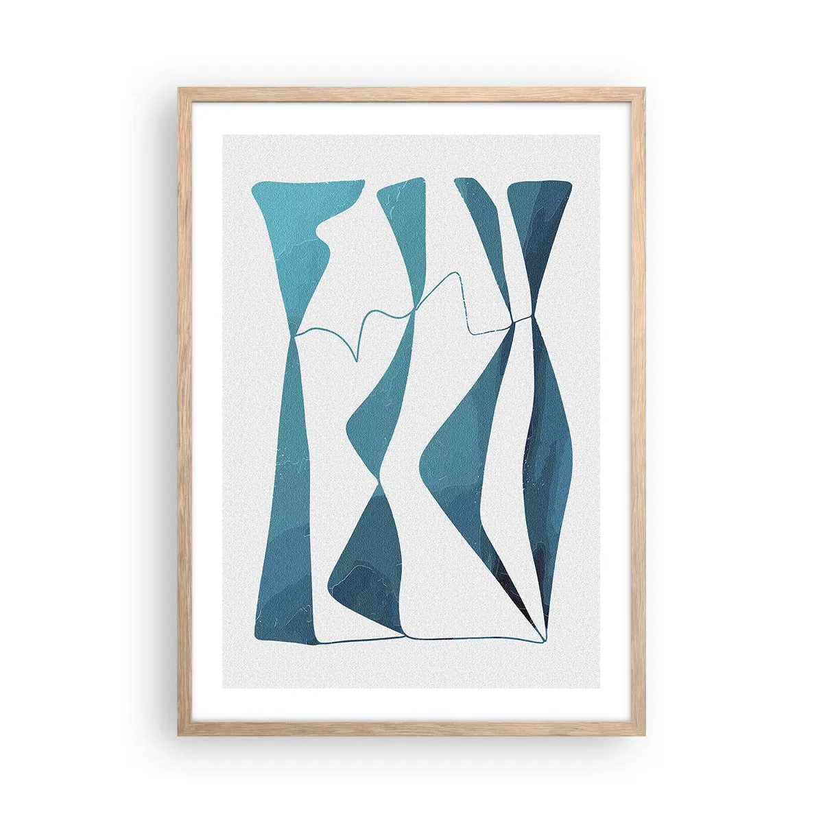 Een poster in een licht eiken lijst - Abstractie: turquoise verbinding - 50x70 cm