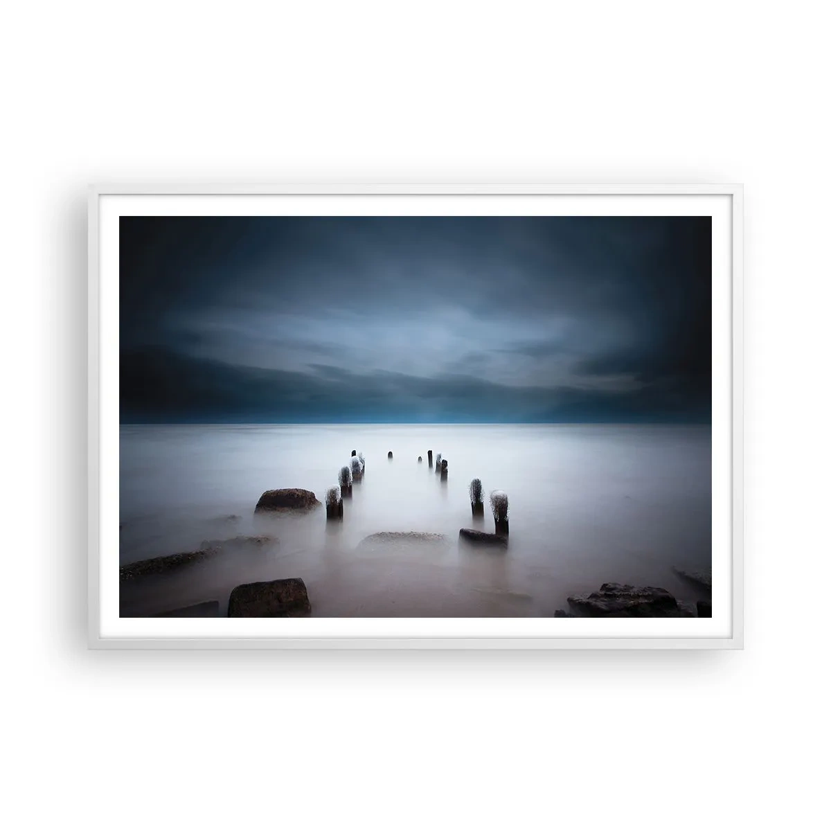 Poster in een witte lijst - Peinzend meer - 100x70 cm