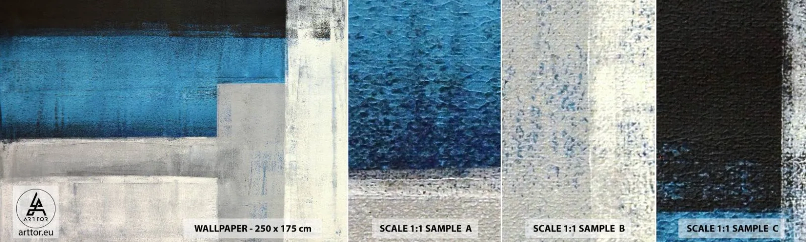 Fotobehang Staaltje Standard Eco - Een poëtische compositie van grijs en blauw - Abstractie, Deel, Schilderen - 100x30 cm