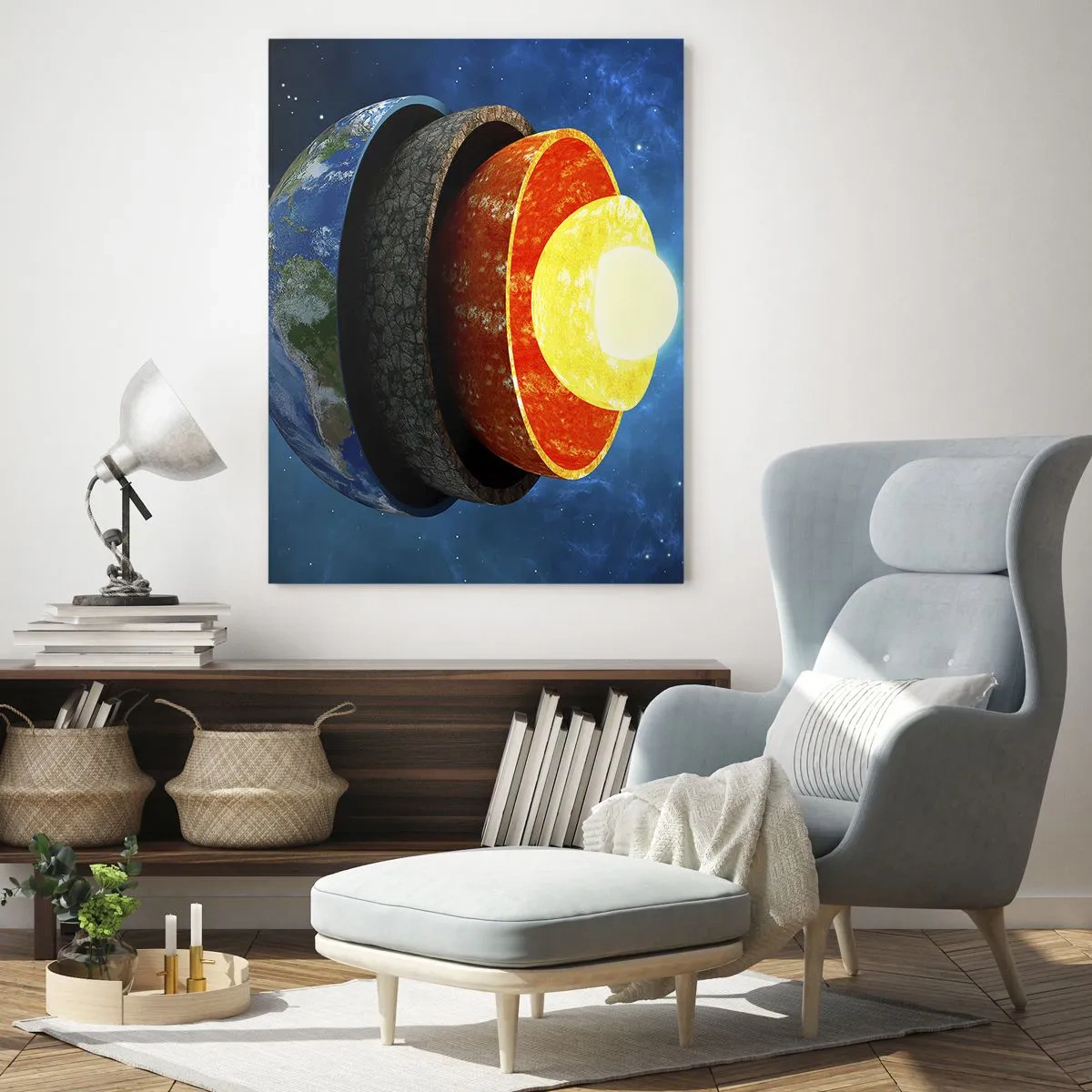 Schilderen op glas - Reis naar het binnenste van de aarde - 80x120 cm