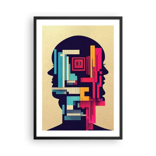 Poster in een zwarte lijst - Abstract silhouet met geometrische vormen - 50x70cm - Nieuwe banden - Moderne wanddecoratie voor woonkamer en slaapkamer ARTTOR