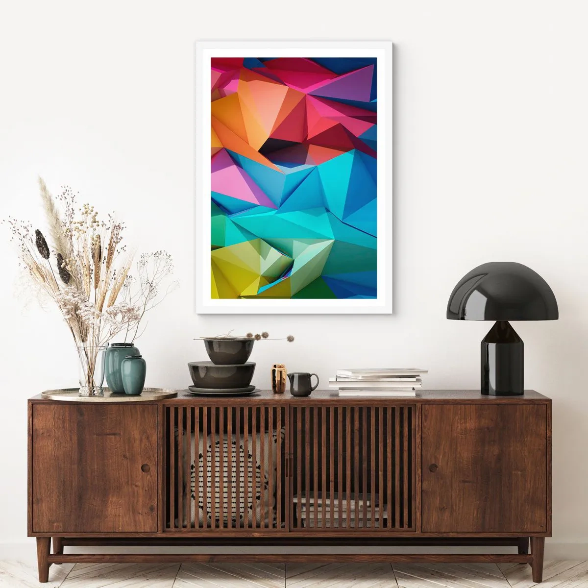 Poster in een witte lijst - Regenboog origami - 50x70 cm