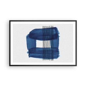 Poster in een zwarte lijst - Blauwe en zwarte compositie - 91x61 cm