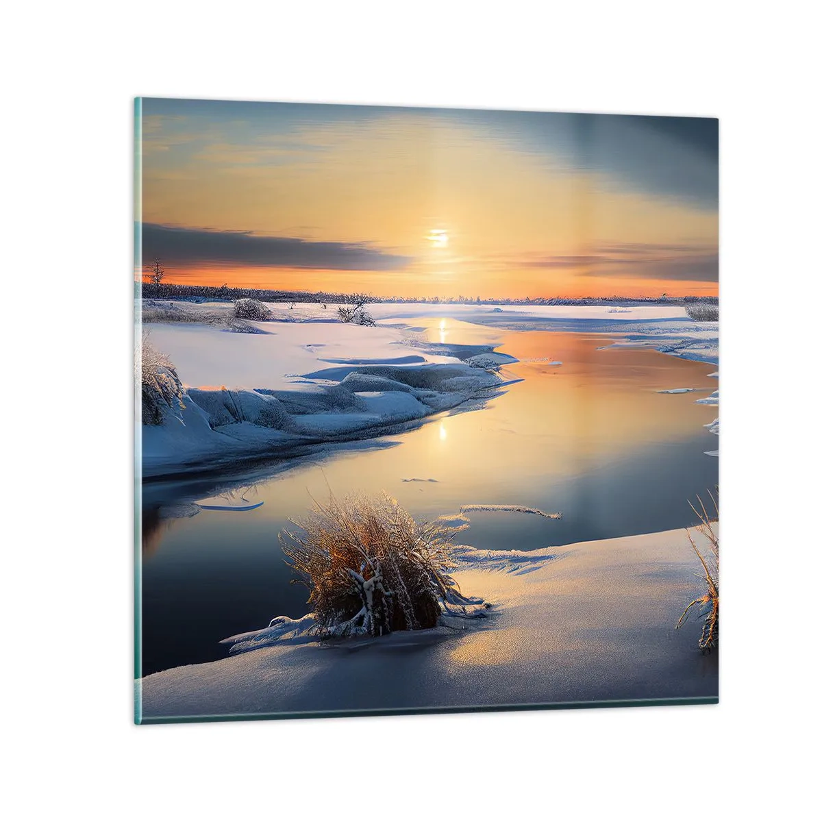 Schilderen op glas - Winterse zonsondergang - 50x50 cm