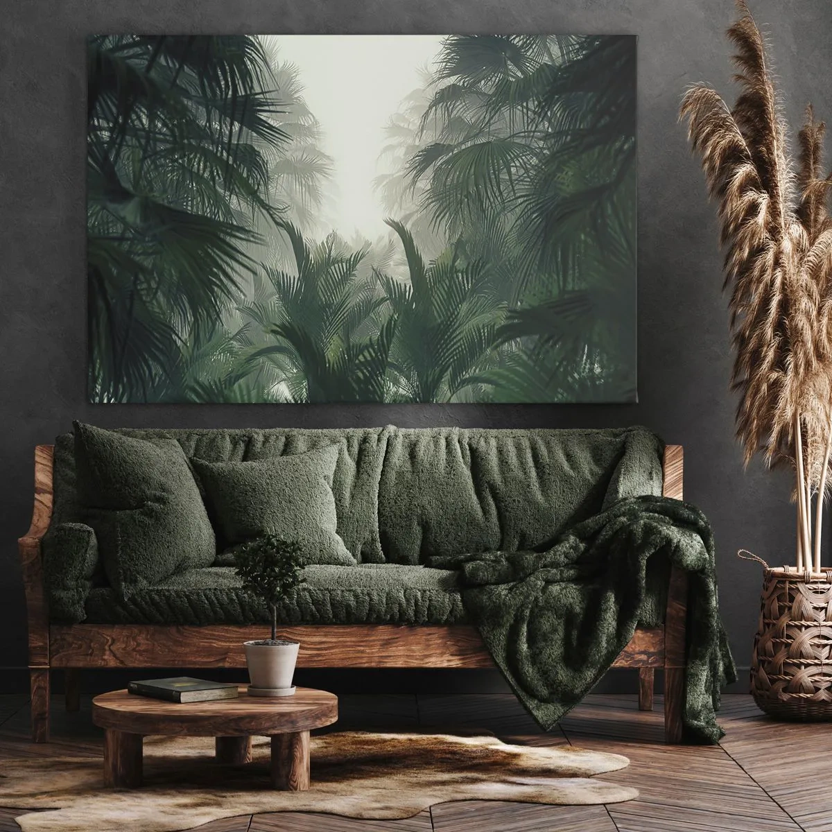 Schilderen op canvas - Tropische vegetatie in dichte regenwoudmist - 70x50cm - Tropisch mysterie - Moderne wanddecoratie voor woonkamer en slaapkamer ARTTOR