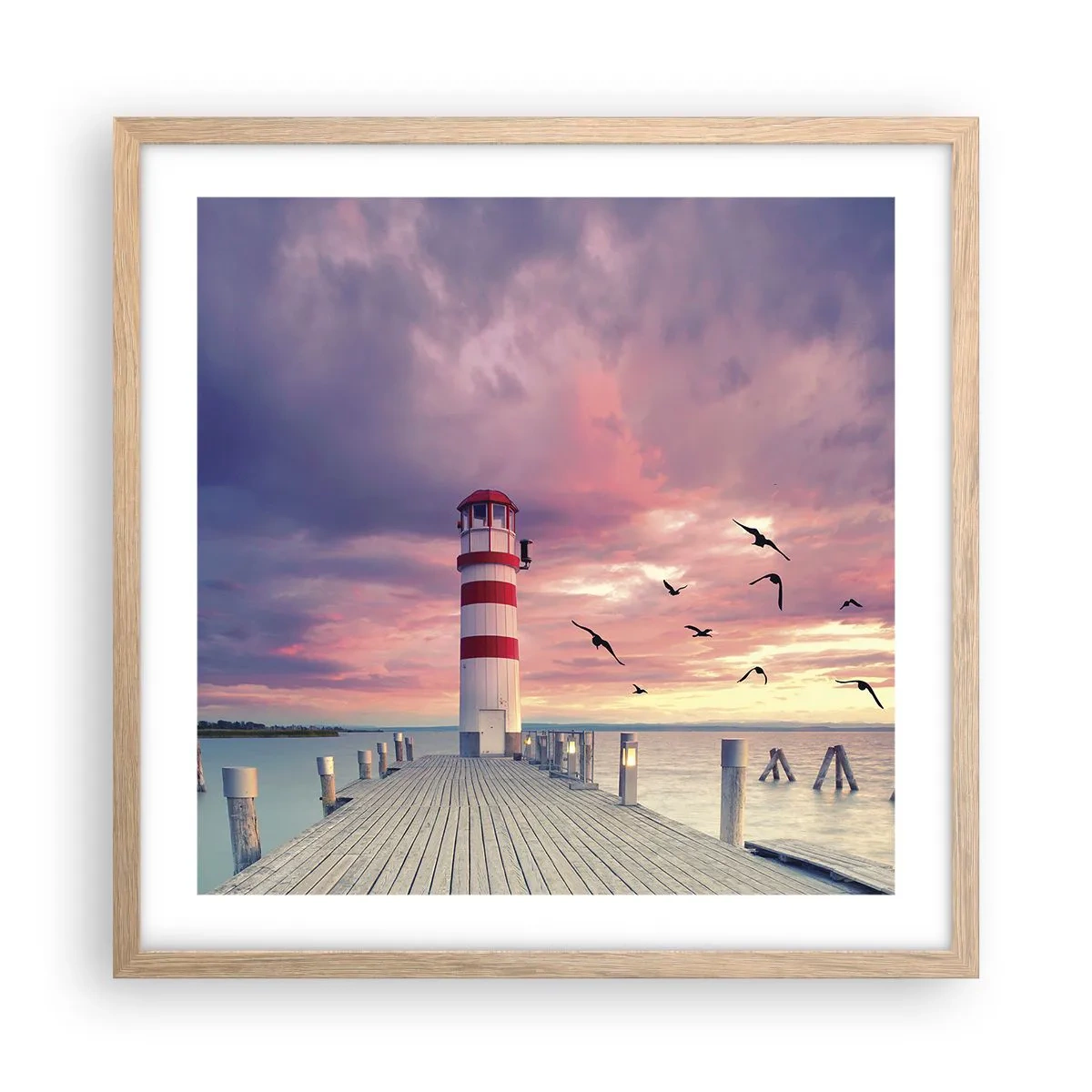 Een poster in een licht eiken lijst - Het is tijd naar de haven te gaan - 50x50 cm