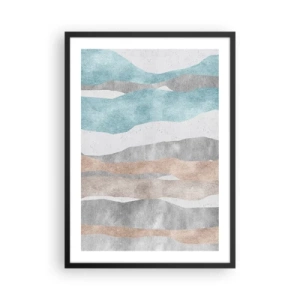 Poster in een zwarte lijst - Minimalistische golven in tinten blauw en beige - 50x70cm - Een studie van nabijheid - Moderne wanddecoratie voor woonkamer en slaapkamer ARTTOR