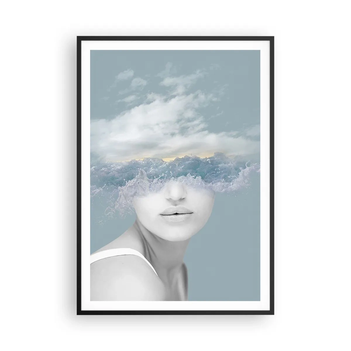 Poster in een zwarte lijst - Met hoofd in de wolken - 70x100 cm