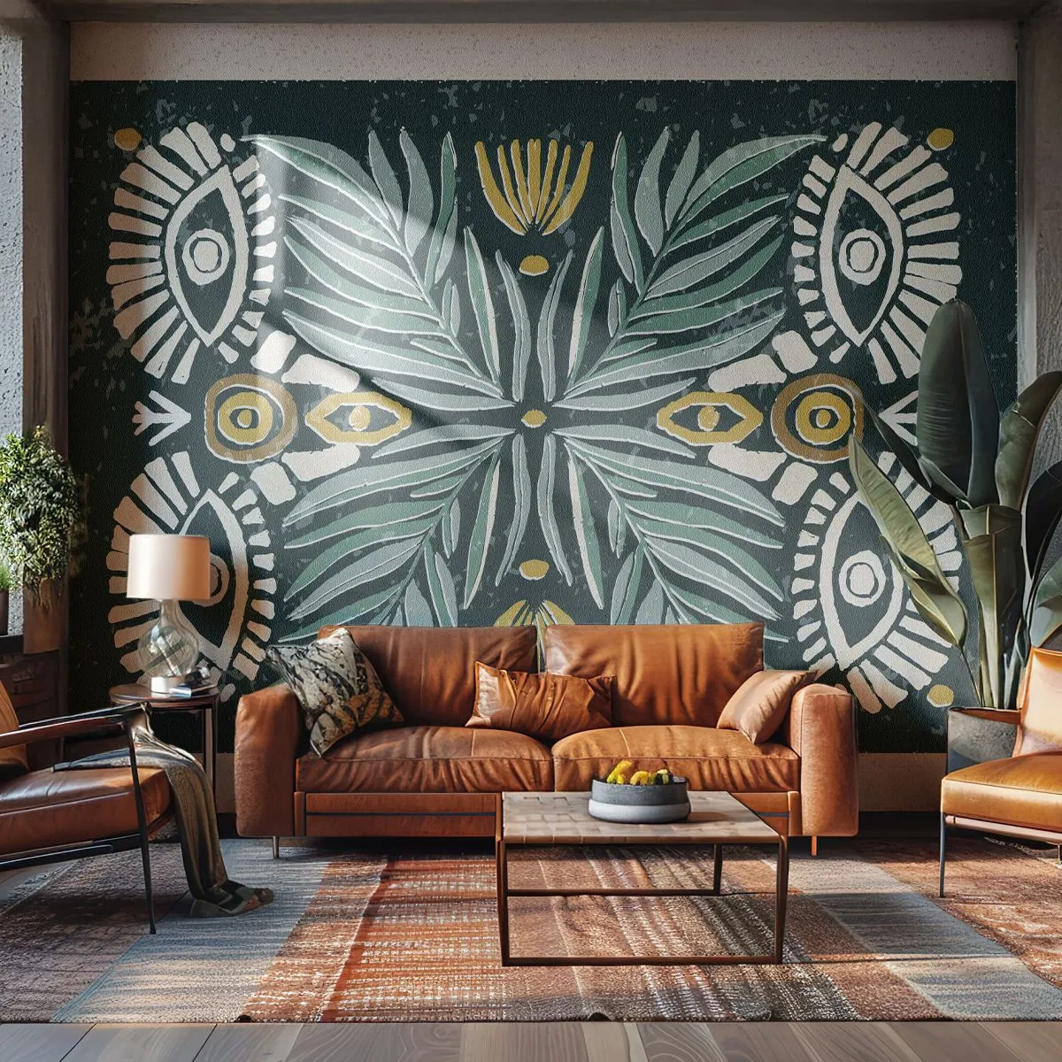 Fotobehang Standard Eco - Als een volksuitsnede - Boho, Patroon, Plantkunde - 500x350 cm