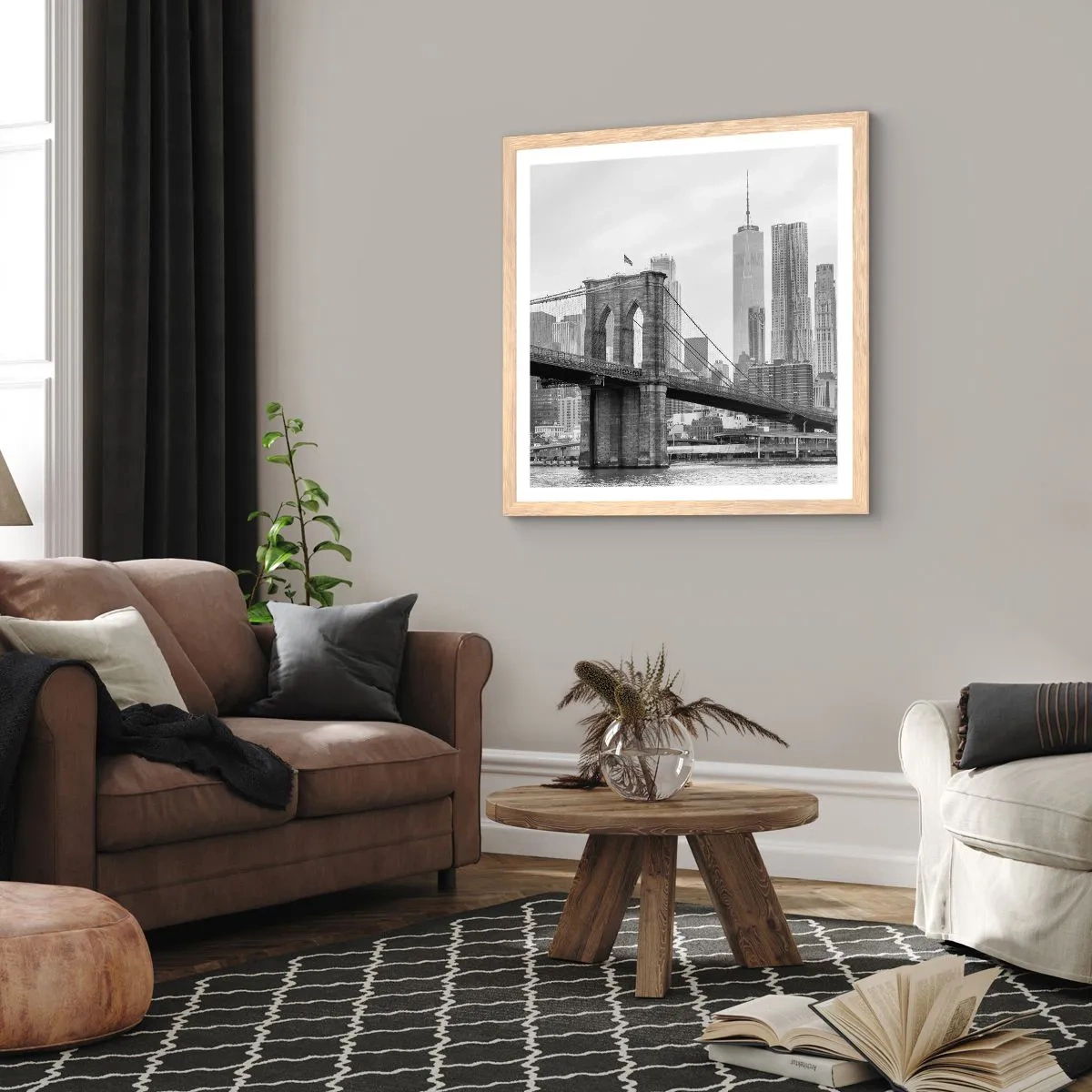 Een poster in een licht eiken lijst - New Yorkse sfeer - 30x30 cm