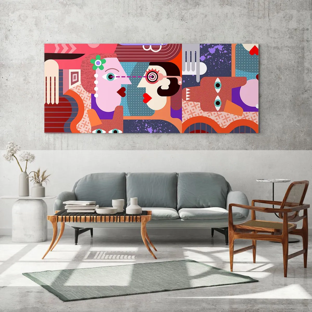 Schilderen op glas - Oog in oog - 120x50 cm