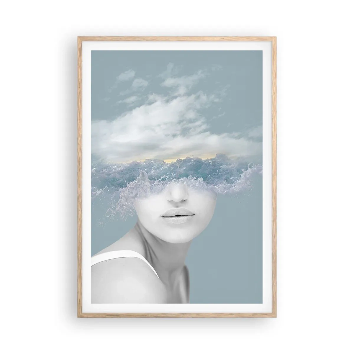 Een poster in een licht eiken lijst - Met hoofd in de wolken - 70x100 cm