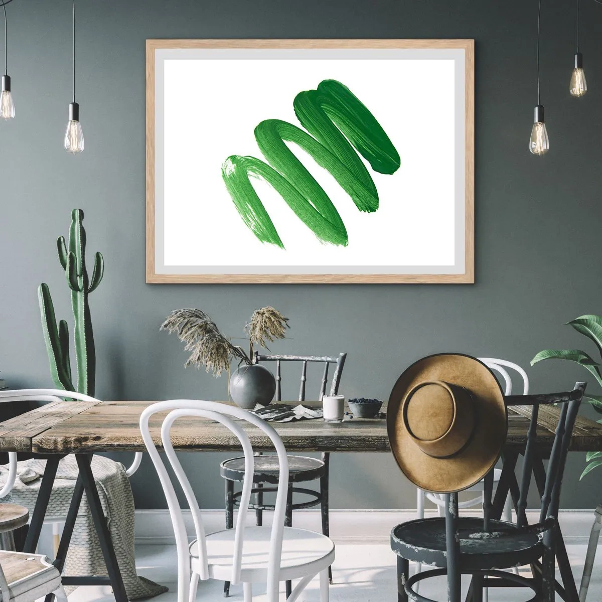 Een poster in een licht eiken lijst - Groene grap - 100x70 cm