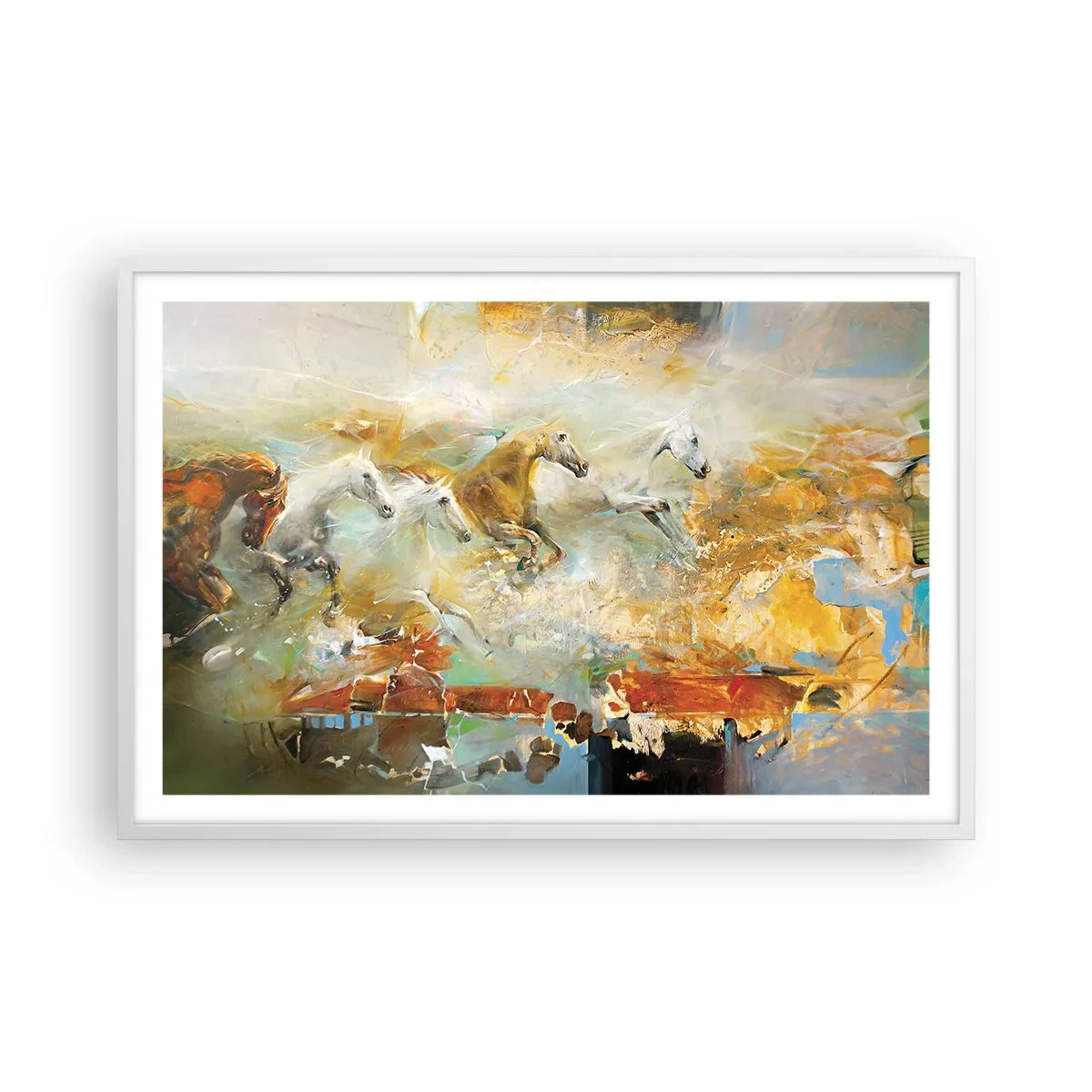 Poster in een witte lijst - Galopperen door het licht - 91x61 cm