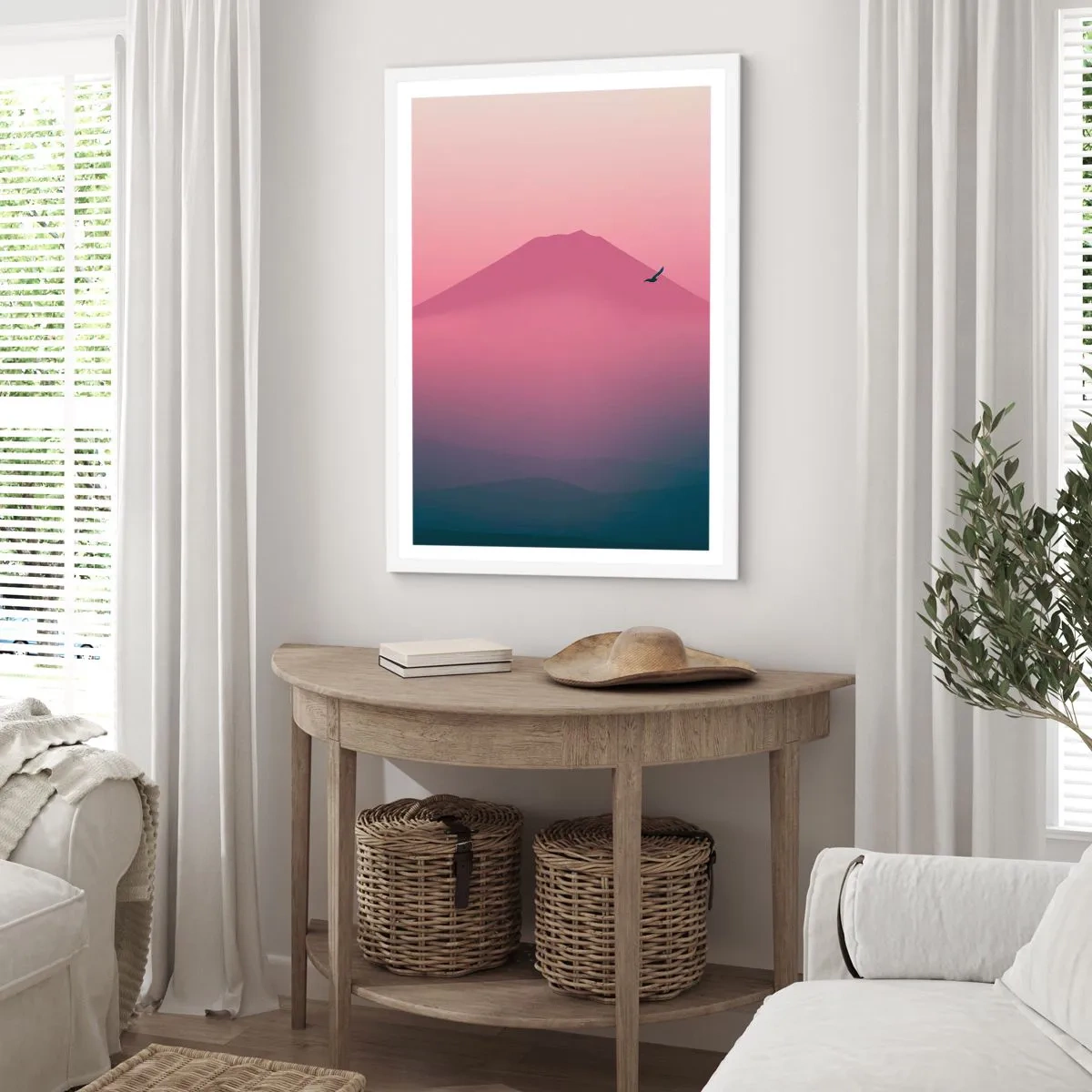 Poster in een witte lijst - Wandelaars boven de wolken - 70x100 cm