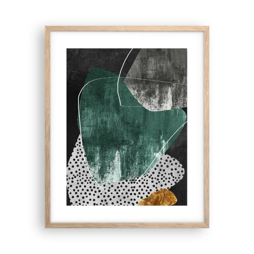 Een poster in een licht eiken lijst - Kleurrijke abstractie met bladgoud - 40x50 cm
