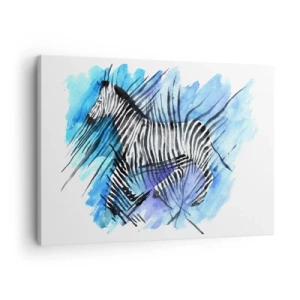 Schilderen op canvas - Aquarelillustratie van een zebra tegen een blauwe lucht - 70x50cm - Verborgen in strepen - Moderne wanddecoratie voor woonkamer en slaapkamer ARTTOR