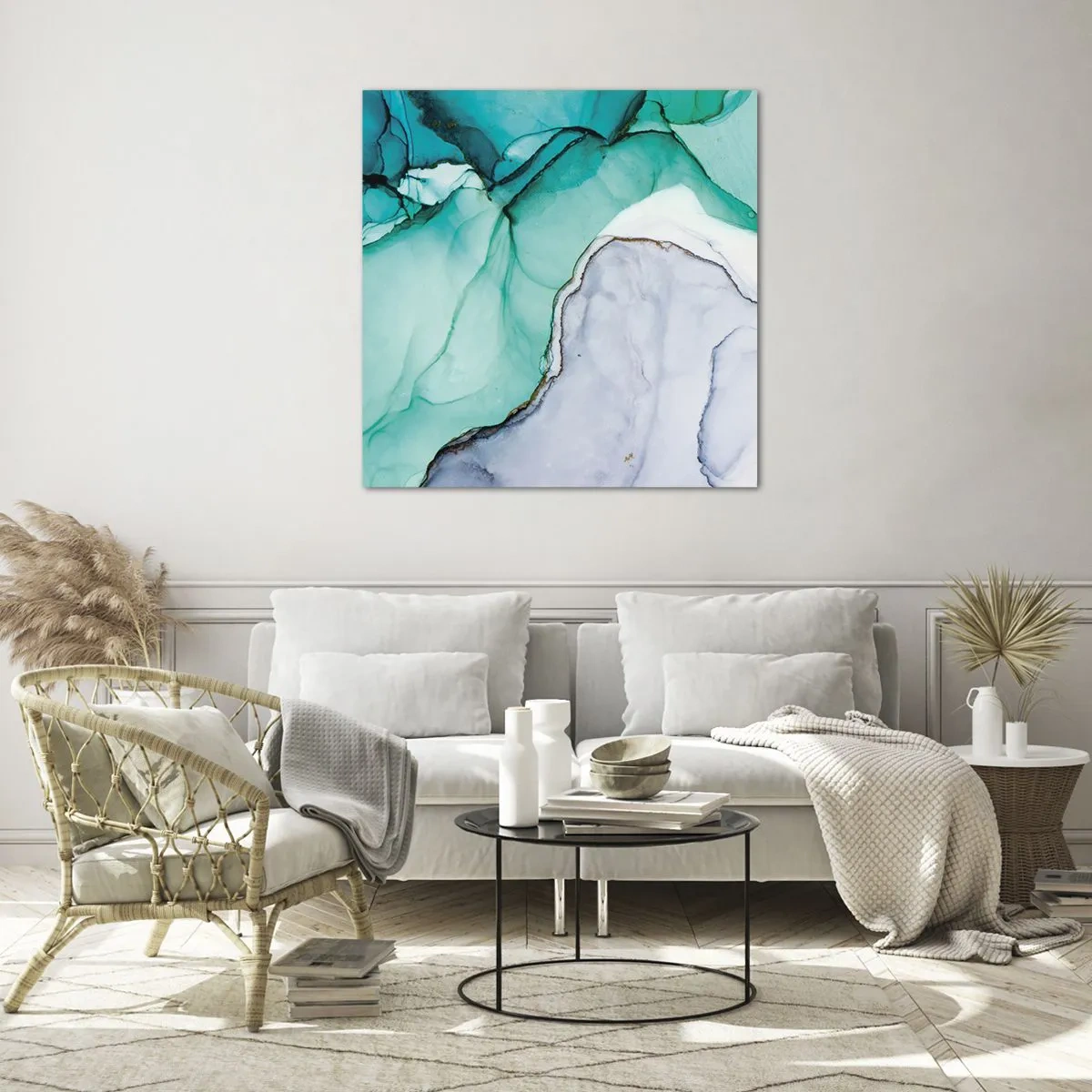 Schilderen op glas - Een studie in turkoois - 50x50 cm