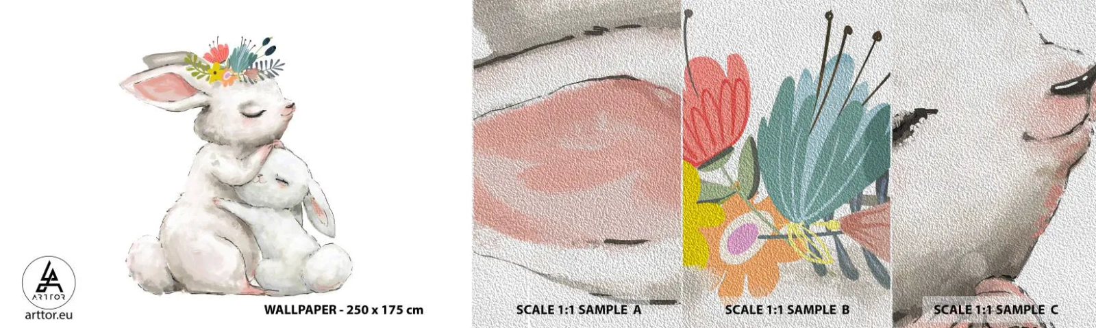 Fotobehang Monster Premium Sand - Het is het beste met mama - Voor kinderen, Konijn, Moeder Met Kind - 100x30 cm