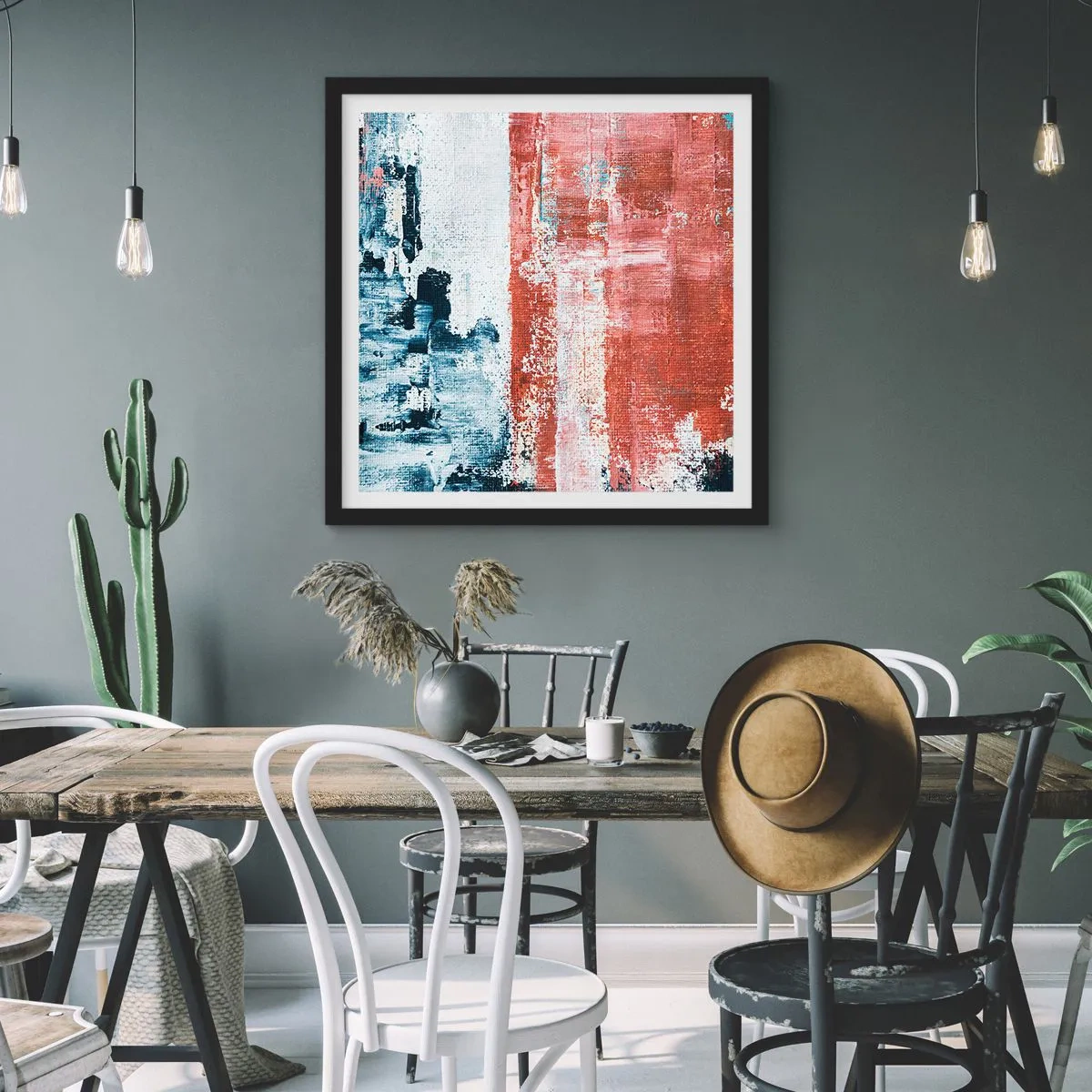 Poster in een zwarte lijst - Fifty Fifty abstract - 40x40 cm