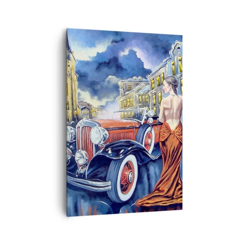 Schilderen op canvas - Nocturne in blauw en koraal - 70x100 cm